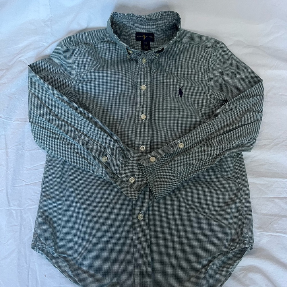 Boys Polo by Ralph Lauren Green Check Button Down Shirt Size 8 (Small)